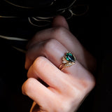 Bridal Set with Pear-Cut Emerald Engagement Ring and Curved Matching Band / Adonis