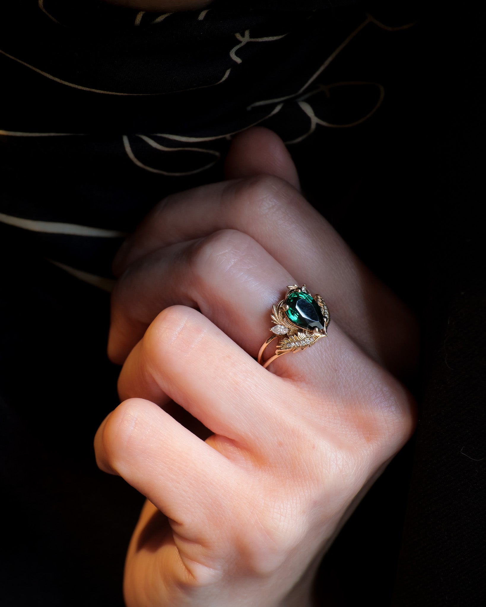 READY TO SHIP Adonis engagement ring with lab-grown emerald and diamonds, 14K yellow gold, AVAILABLE RING SIZE 5.5 - 8.5 US - Eden Garden Jewelry™