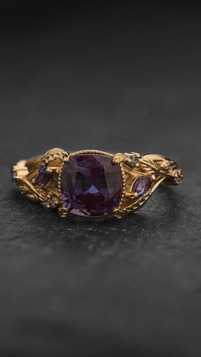 READY TO SHIP Patricia ring with alexandrite and accent alexandrites and salt & pepper diamonds, 14K yellow gold, AVAILABLE RING SIZES: 5.5 - 8.5 US - Eden Garden Jewelry™