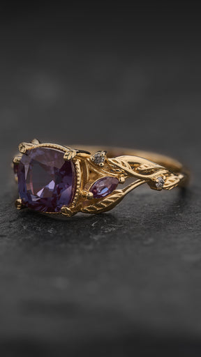 READY TO SHIP Patricia ring with alexandrite and accent alexandrites and salt & pepper diamonds, 14K yellow gold, AVAILABLE RING SIZES: 5.5 - 8.5 US - Eden Garden Jewelry™