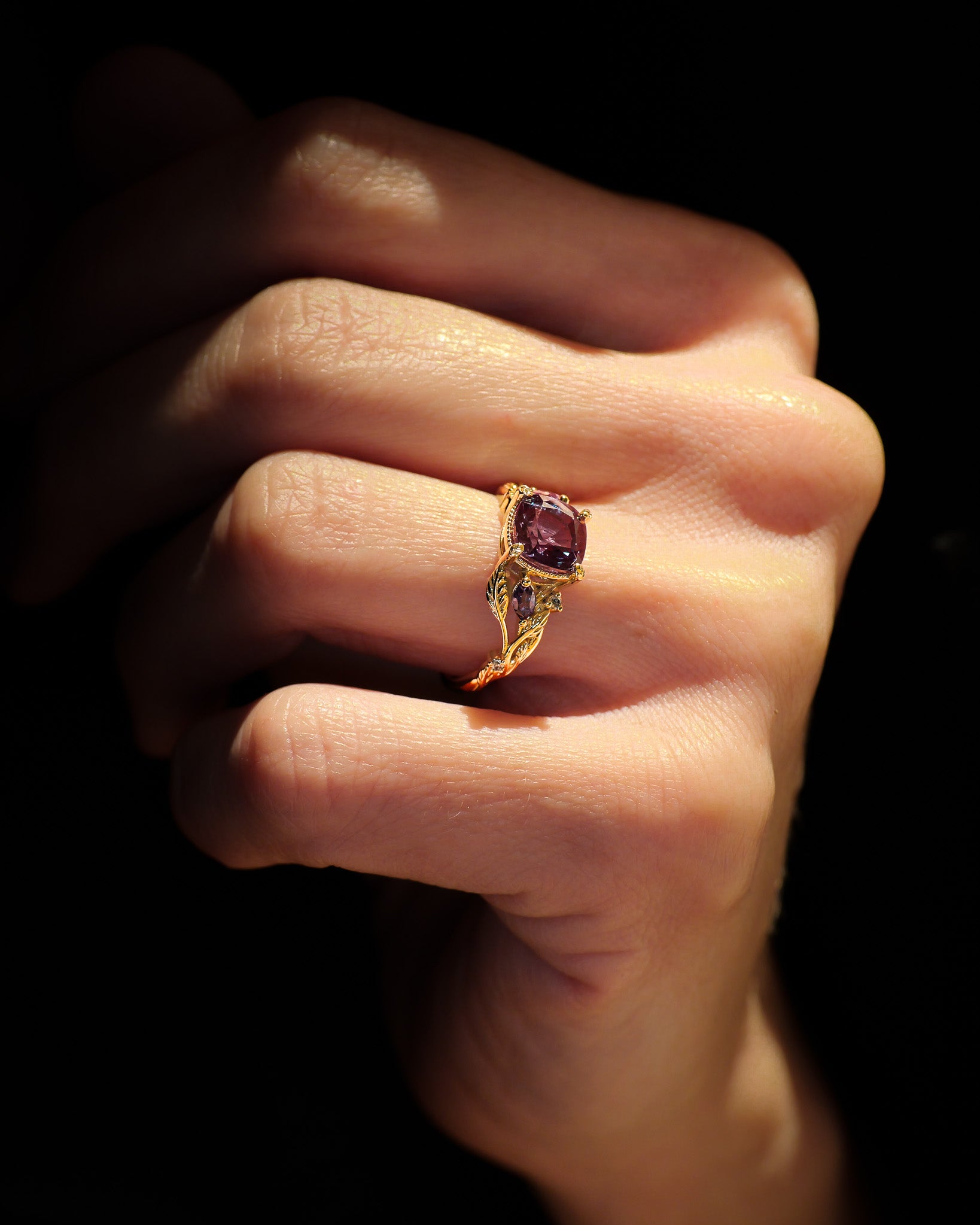 READY TO SHIP Patricia ring with alexandrite and accent alexandrites and salt & pepper diamonds, 14K yellow gold, AVAILABLE RING SIZES: 5.5 - 8.5 US - Eden Garden Jewelry™