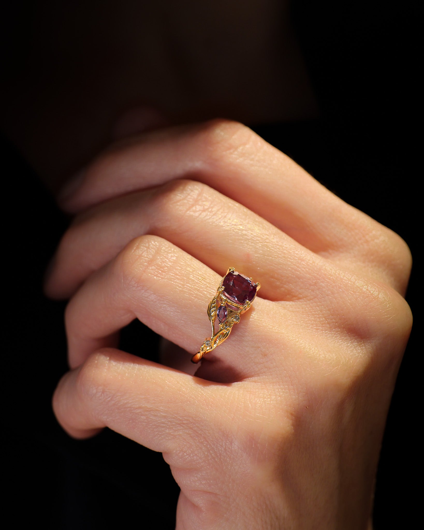 READY TO SHIP Patricia ring with alexandrite and accent alexandrites and salt & pepper diamonds, 14K yellow gold, AVAILABLE RING SIZES: 5.5 - 8.5 US - Eden Garden Jewelry™
