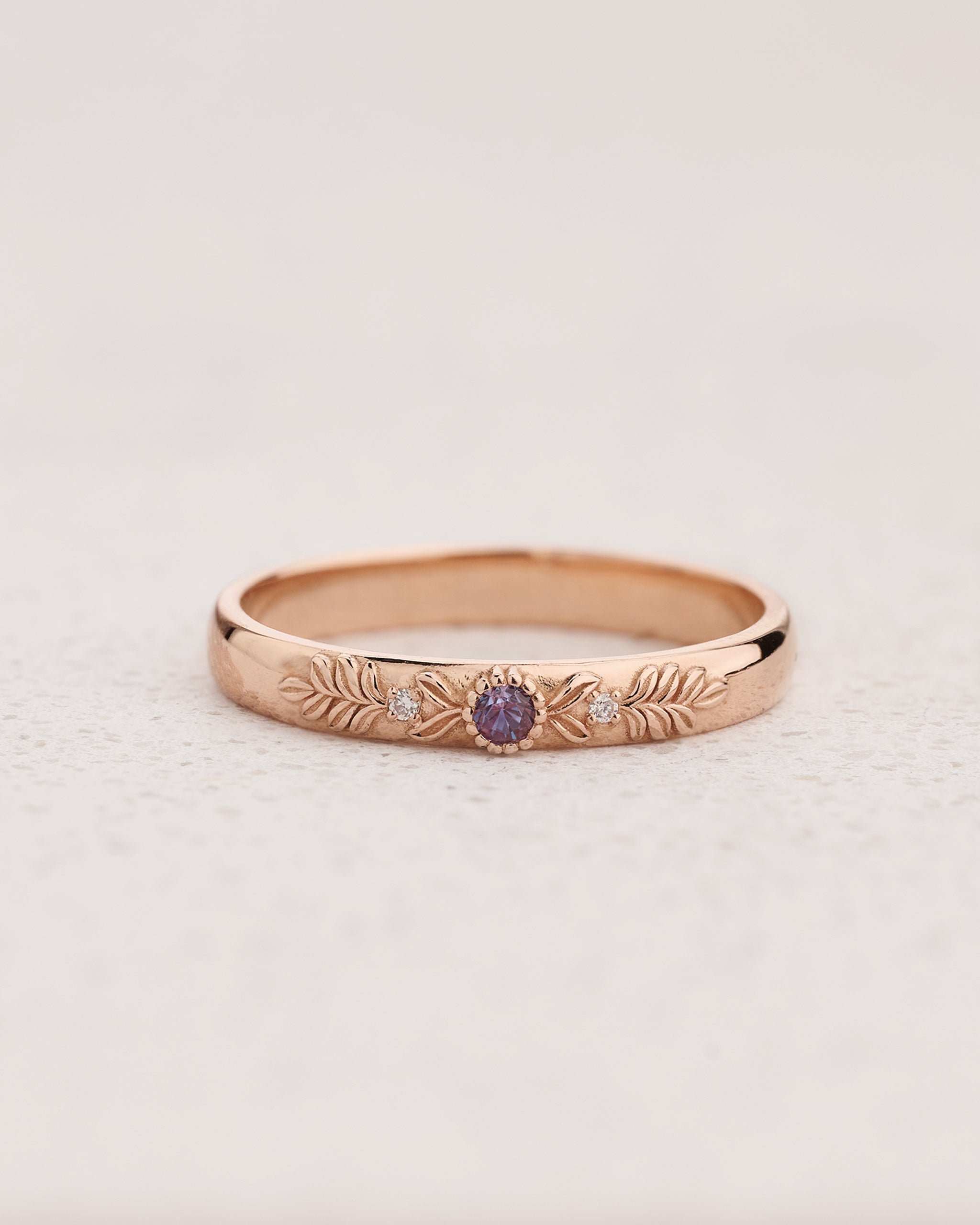 Alexandrite wedding ring, rose gold wedding band / Wreath - Eden Garden Jewelry™