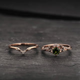 Engagement & wedding ring set with green tourmaline / Amelia - Eden Garden Jewelry™
