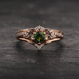 Engagement & wedding ring set with green tourmaline / Amelia - Eden Garden Jewelry™