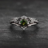 Engagement & wedding ring set with green tourmaline / Amelia - Eden Garden Jewelry™