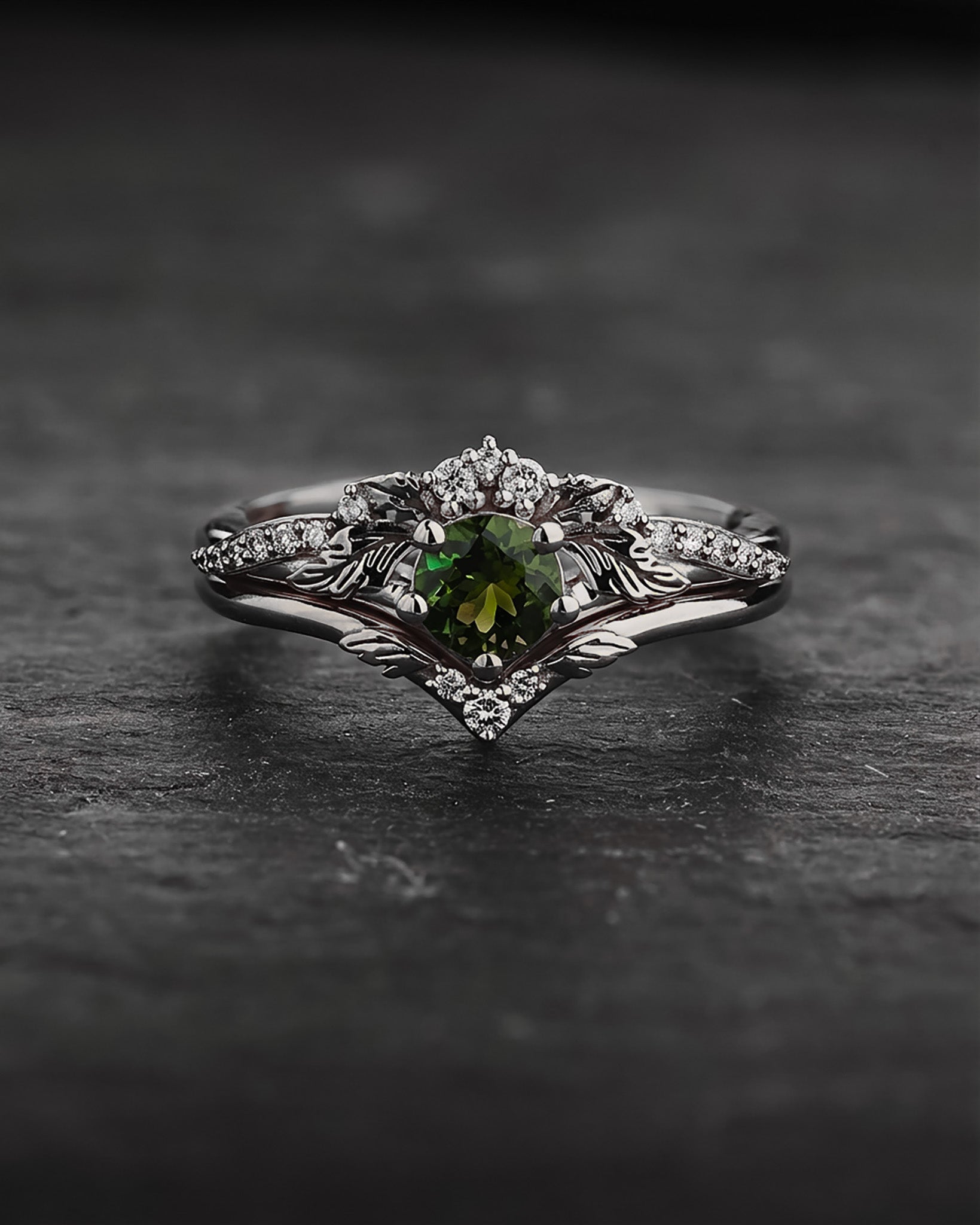 Engagement & wedding ring set with green tourmaline / Amelia - Eden Garden Jewelry™