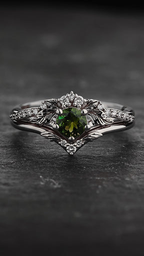Engagement & wedding ring set with green tourmaline / Amelia - Eden Garden Jewelry™