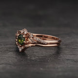 Engagement & wedding ring set with green tourmaline / Amelia - Eden Garden Jewelry™