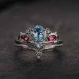 Aquamarine Bridal Set with Accent Aquamarines, Tourmalines and Salt & Pepper Diamonds / Swanlake