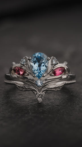 Aquamarine Engagement Ring with Accent Aquamarines & Tourmalines / Swanlake - Eden Garden Jewelry™