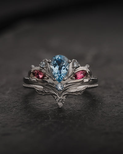 Aquamarine Engagement Ring with Accent Aquamarines & Tourmalines / Swanlake - Eden Garden Jewelry™