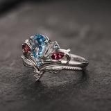 Aquamarine Bridal Set with Accent Aquamarines, Tourmalines and Salt & Pepper Diamonds / Swanlake