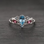 READY TO SHIP Swanlake ring with aquamarine and accent tourmalines and aquamarines, 14K white gold, AVAILABLE RING SIZES 5.5 - 8.5 US - Eden Garden Jewelry™