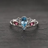 READY TO SHIP Swanlake ring with aquamarine and accent tourmalines and aquamarines, 14K white gold, AVAILABLE RING SIZES 5.5 - 8.5 US - Eden Garden Jewelry™