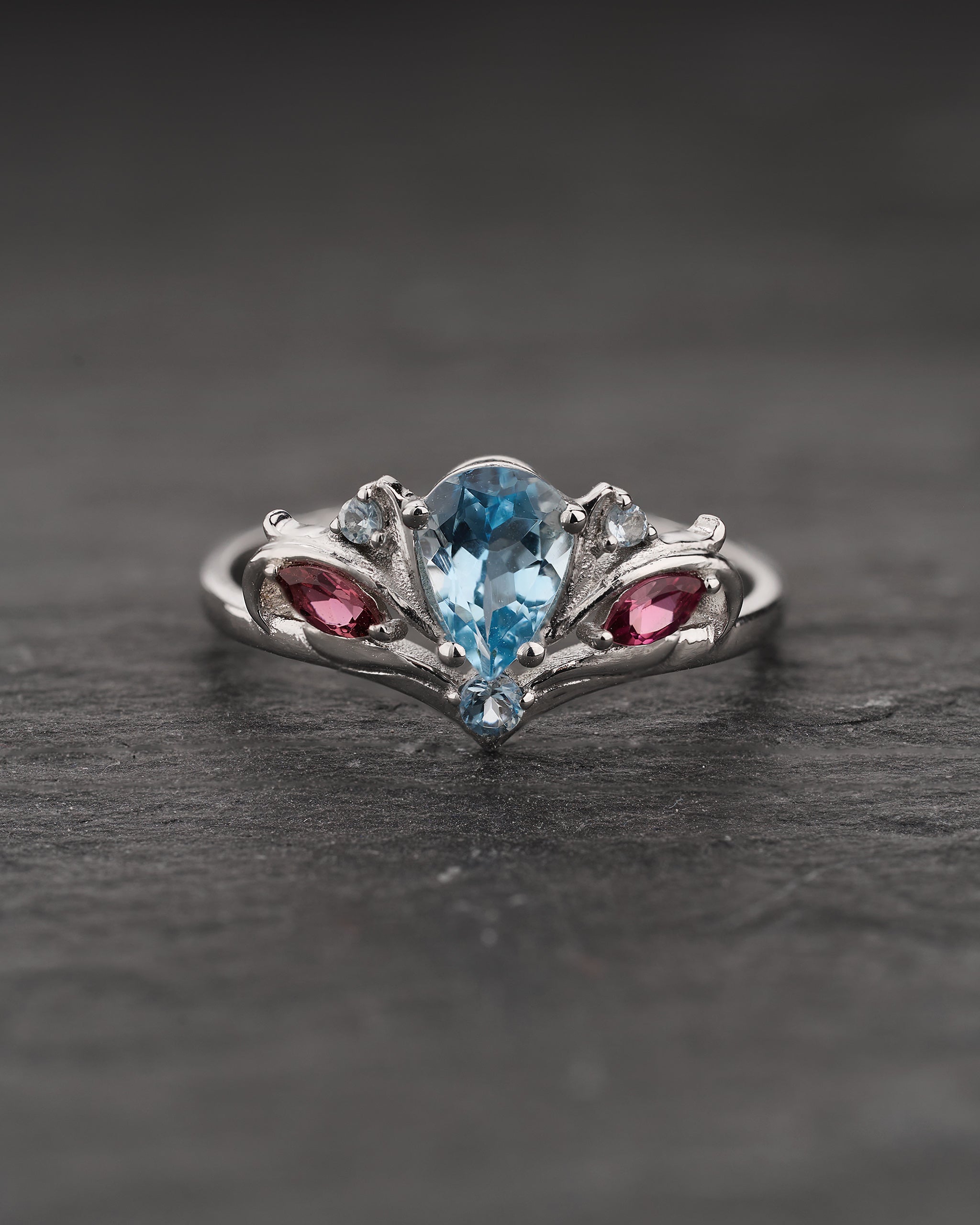 READY TO SHIP Swanlake ring with aquamarine and accent tourmalines and aquamarines, 14K white gold, AVAILABLE RING SIZES 5.5 - 8.5 US - Eden Garden Jewelry™
