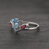 READY TO SHIP Swanlake ring with aquamarine and accent tourmalines and aquamarines, 14K white gold, AVAILABLE RING SIZES 5.5 - 8.5 US - Eden Garden Jewelry™
