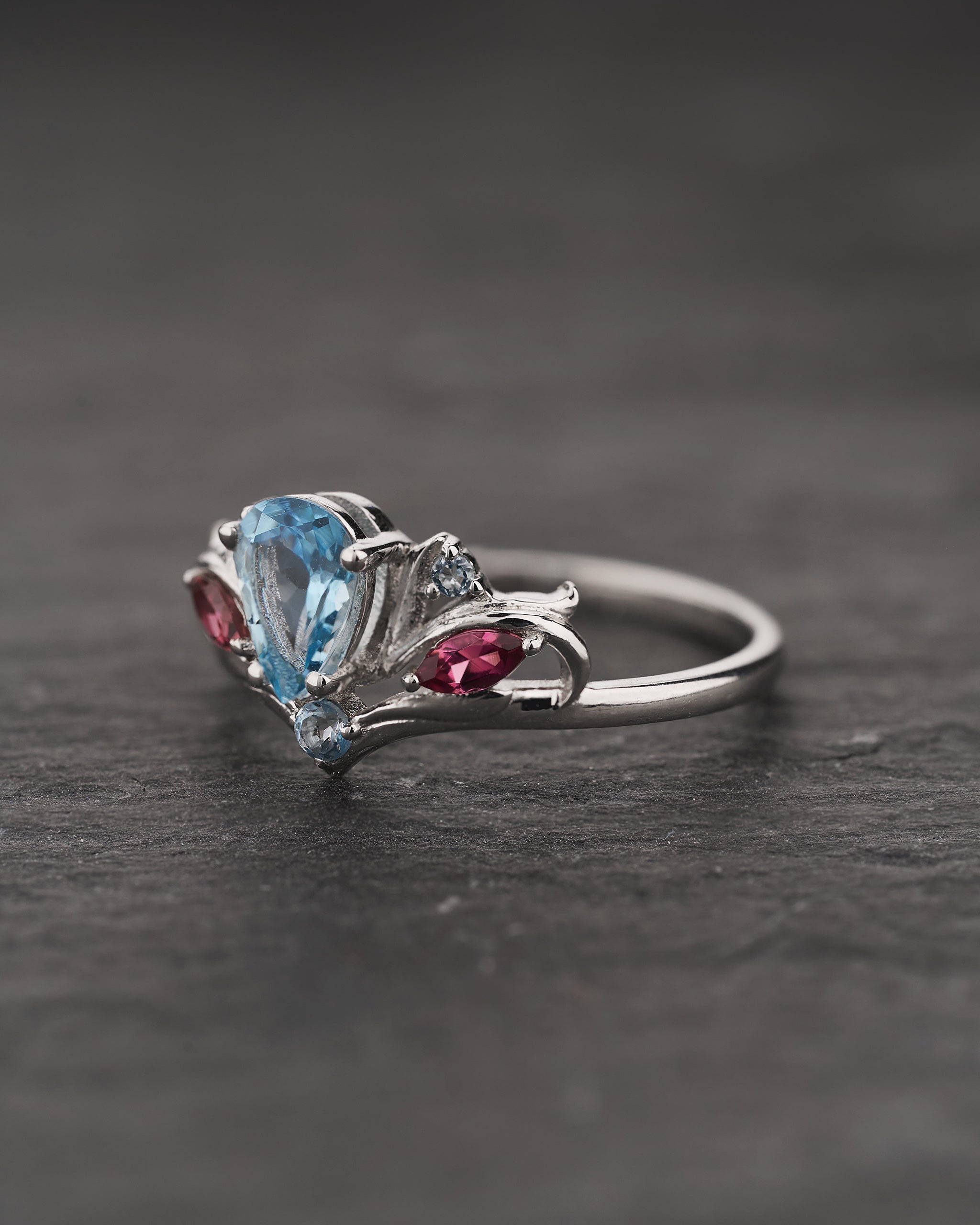 READY TO SHIP Swanlake ring with aquamarine and accent tourmalines and aquamarines, 14K white gold, AVAILABLE RING SIZES 5.5 - 8.5 US - Eden Garden Jewelry™
