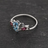 READY TO SHIP Swanlake ring with aquamarine and accent tourmalines and aquamarines, 14K white gold, AVAILABLE RING SIZES 5.5 - 8.5 US - Eden Garden Jewelry™