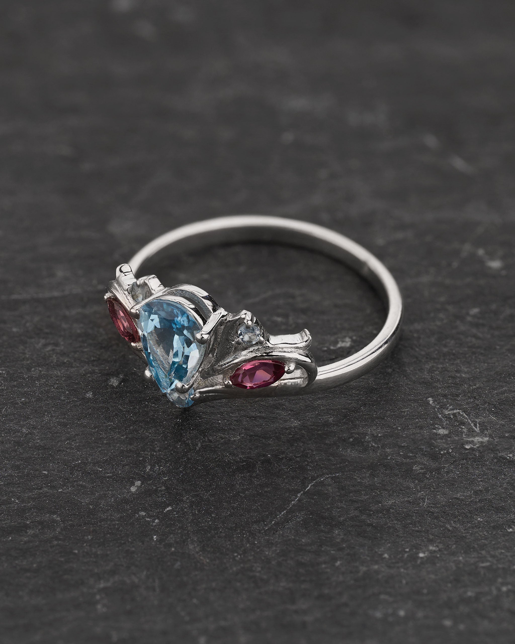 READY TO SHIP Swanlake ring with aquamarine and accent tourmalines and aquamarines, 14K white gold, AVAILABLE RING SIZES 5.5 - 8.5 US - Eden Garden Jewelry™