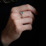 READY TO SHIP Freesia bridal ring set with aquamarine & matching band with diamonds, 14K white gold, AVAILABLE RING SIZES: 5.5 - 8.5 US