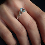 READY TO SHIP Freesia bridal ring set with aquamarine & matching band with diamonds, 14K white gold, AVAILABLE RING SIZES: 5.5 - 8.5 US