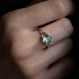 Bridal Set with Aquamarine Engagement Ring & Leafy Diamonds Band / Freesia