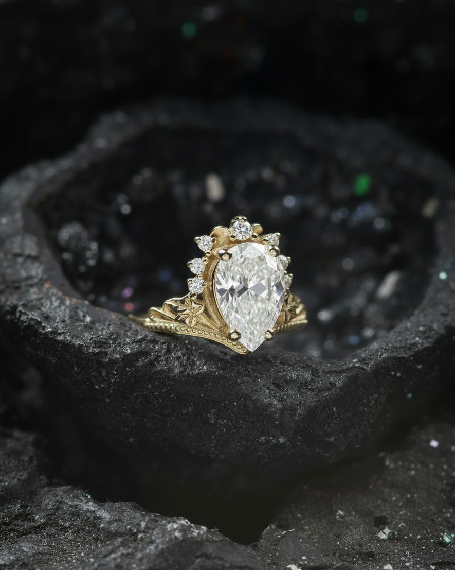 Big pear lab grown diamond engagement ring, 1.5 carat gemstone gold proposal ring / Ariadne - Eden Garden Jewelry™