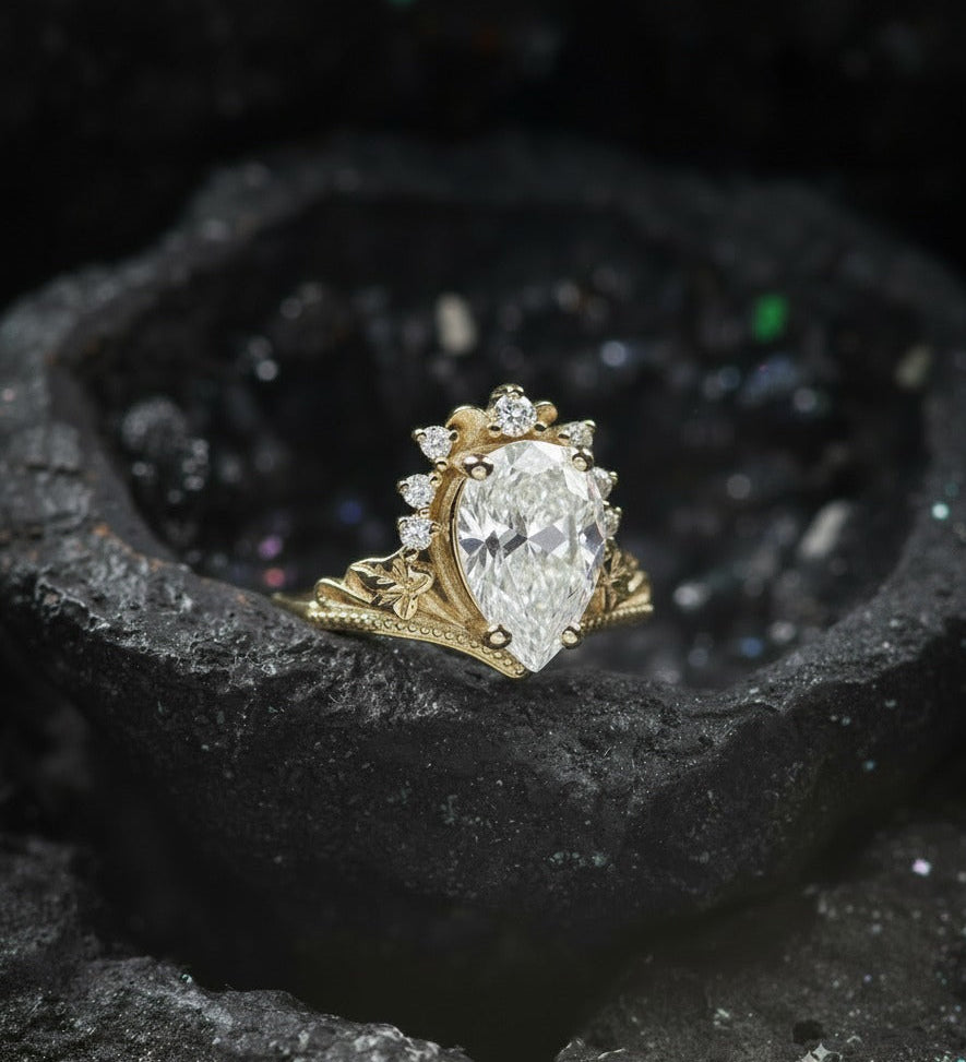 Big pear lab grown diamond engagement ring, 1.5 carat gemstone gold proposal ring / Ariadne - Eden Garden Jewelry™