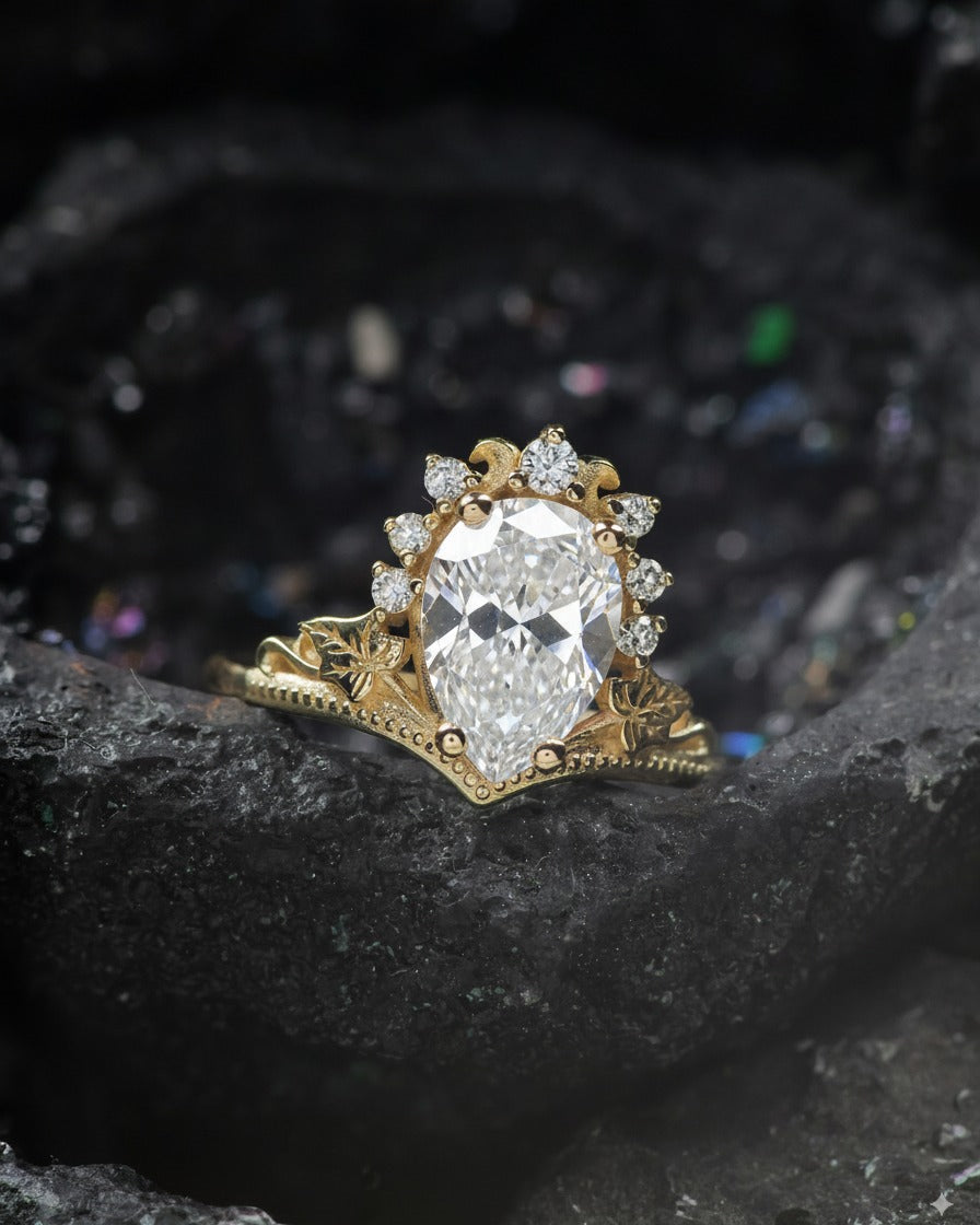 Big pear lab grown diamond engagement ring, 1.5 carat gemstone gold proposal ring / Ariadne - Eden Garden Jewelry™