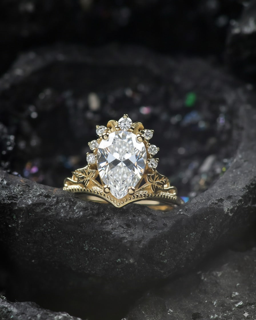 Big pear lab grown diamond engagement ring, 1.5 carat gemstone gold proposal ring / Ariadne - Eden Garden Jewelry™