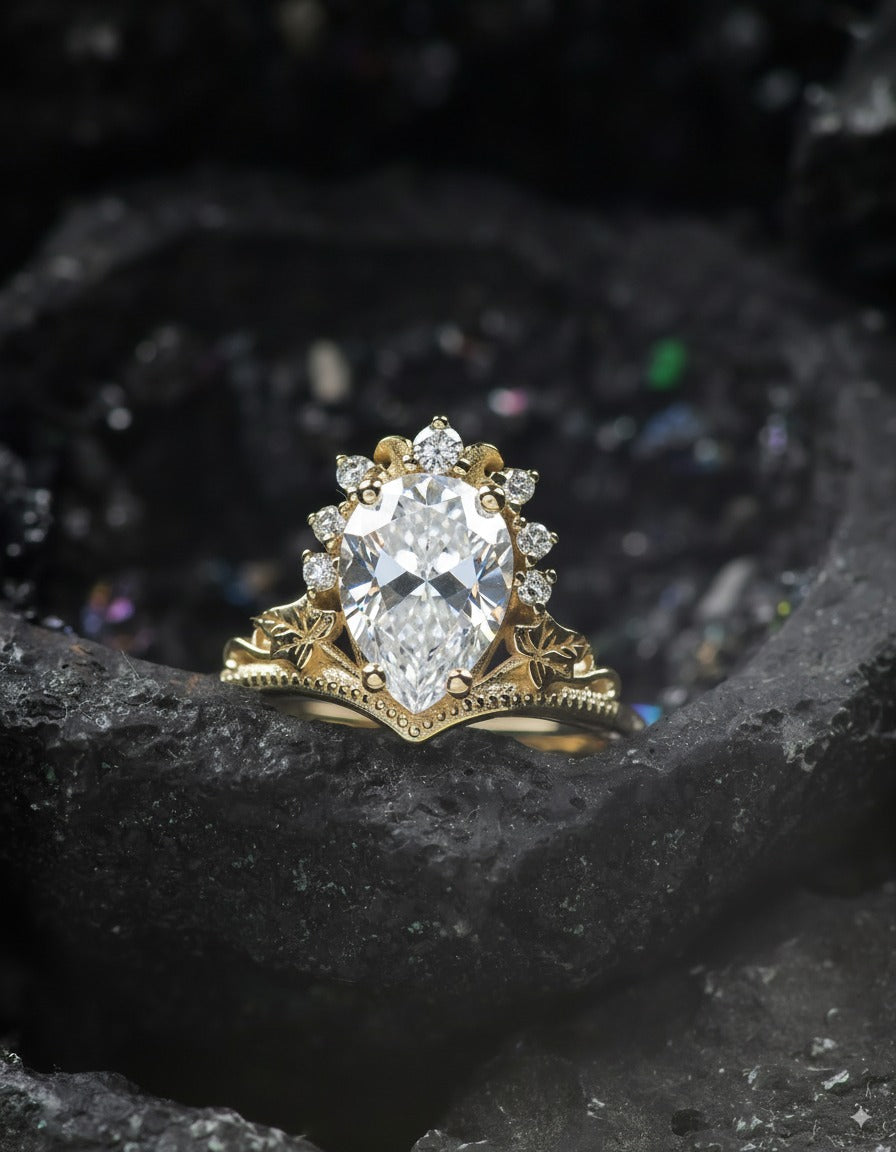 Big pear lab grown diamond engagement ring, 1.5 carat gemstone gold proposal ring / Ariadne - Eden Garden Jewelry™