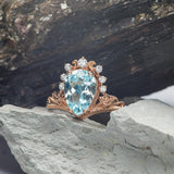 Aquamarine engagement ring, yellow gold proposal ring with diamond crown / Ariadne - Eden Garden Jewelry™
