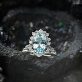 Aquamarine engagement ring, yellow gold proposal ring with diamond crown / Ariadne - Eden Garden Jewelry™