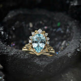 Aquamarine engagement ring, yellow gold proposal ring with diamond crown / Ariadne - Eden Garden Jewelry™
