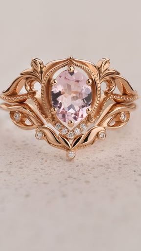Morganite engagement ring with diamonds / Lida oval - Eden Garden Jewelry™