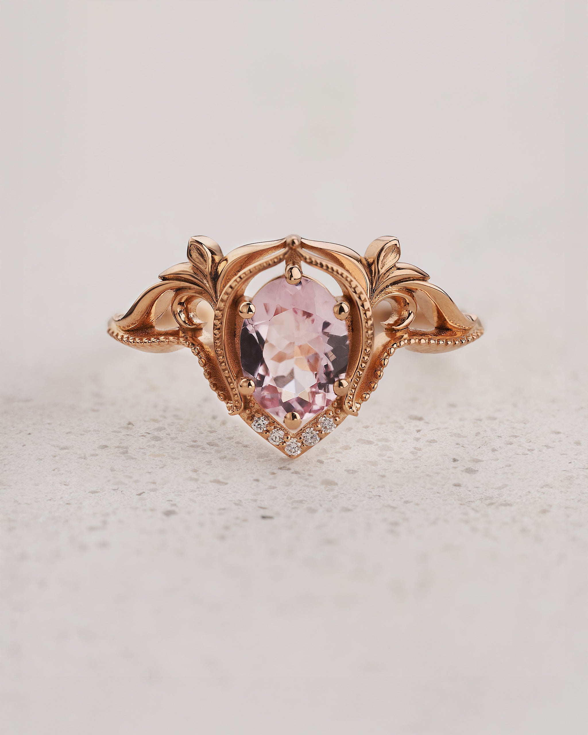 Morganite engagement ring with diamonds / Lida oval - Eden Garden Jewelry™