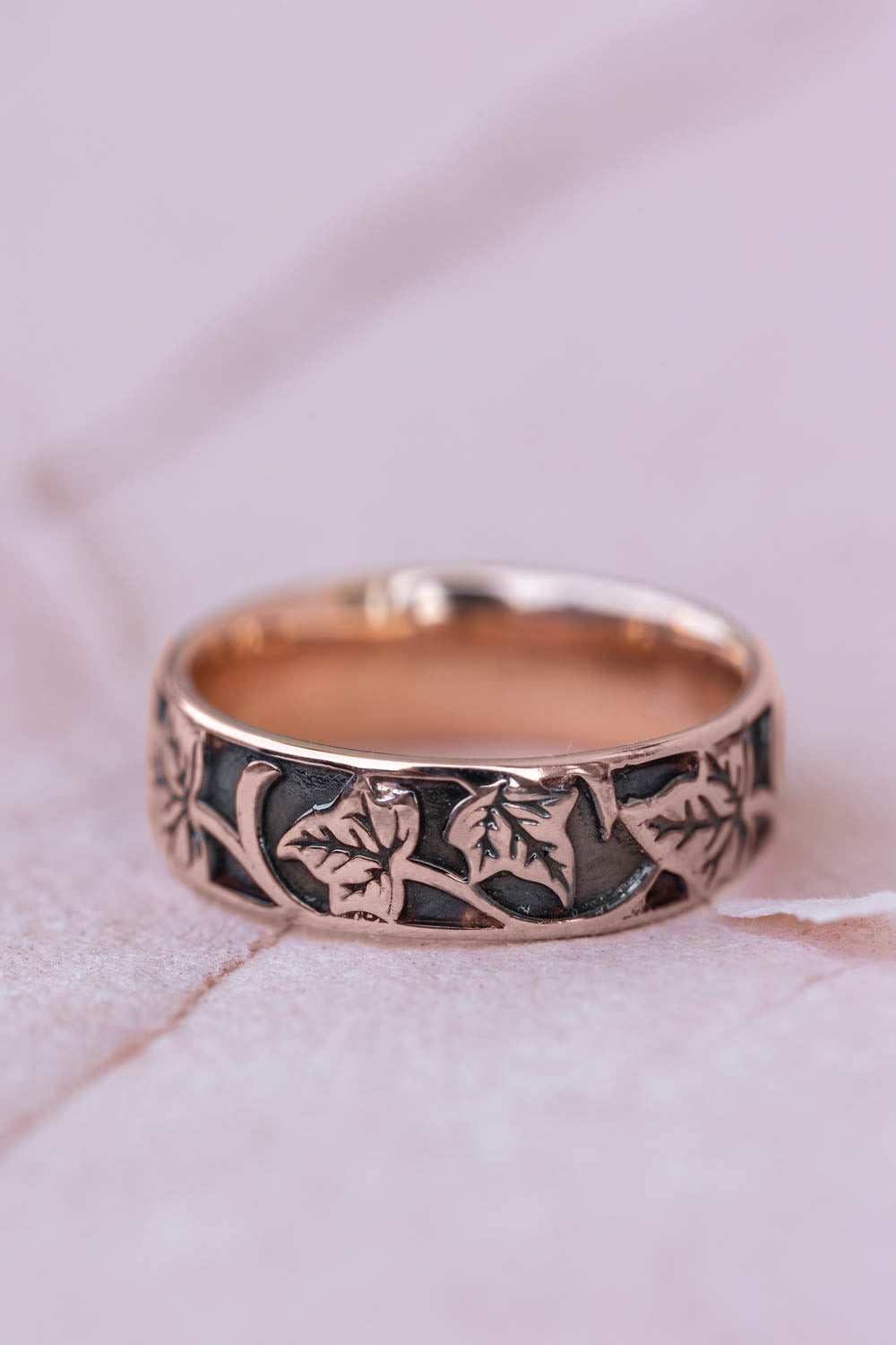 Wedding Rings : Etched Leaf Design Wedding Band Ring in 14K ...