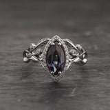 Big Marquise-cut Alexandrite Engagement Ring with Diamond Halo / Callisto