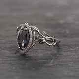 Big Marquise-cut Alexandrite Engagement Ring with Diamond Halo / Callisto