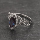 Big Marquise-cut Alexandrite Engagement Ring with Diamond Halo / Callisto
