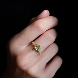 Peridot and diamonds engagement ring, nature inspired gold leaf ring / Verbena