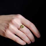 Peridot and diamonds engagement ring, nature inspired gold leaf ring / Verbena