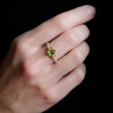 Peridot and diamonds engagement ring, nature inspired gold leaf ring / Verbena