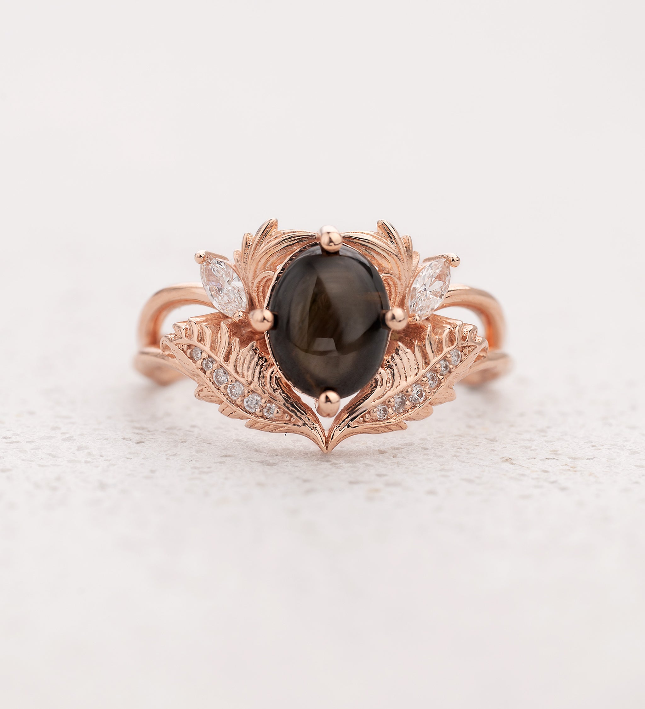 Black star sapphire engagement ring with diamonds / Adonis - Eden Garden Jewelry™