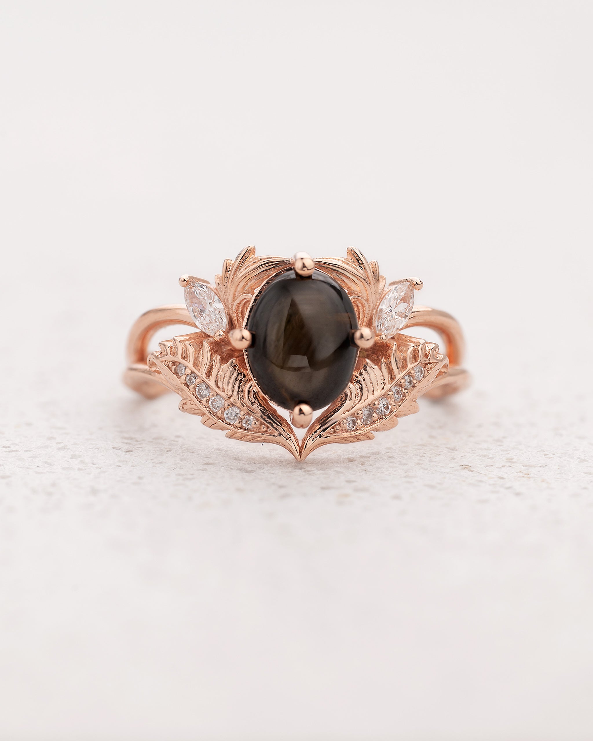 Black star sapphire engagement ring with diamonds / Adonis - Eden Garden Jewelry™