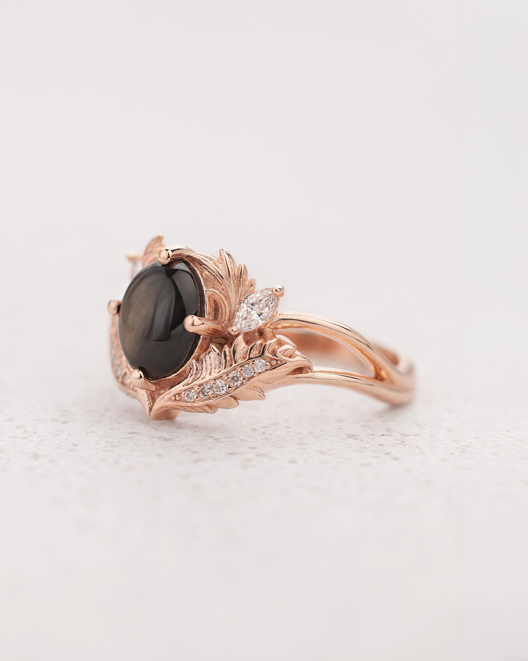 Black star sapphire engagement ring with diamonds / Adonis - Eden Garden Jewelry™