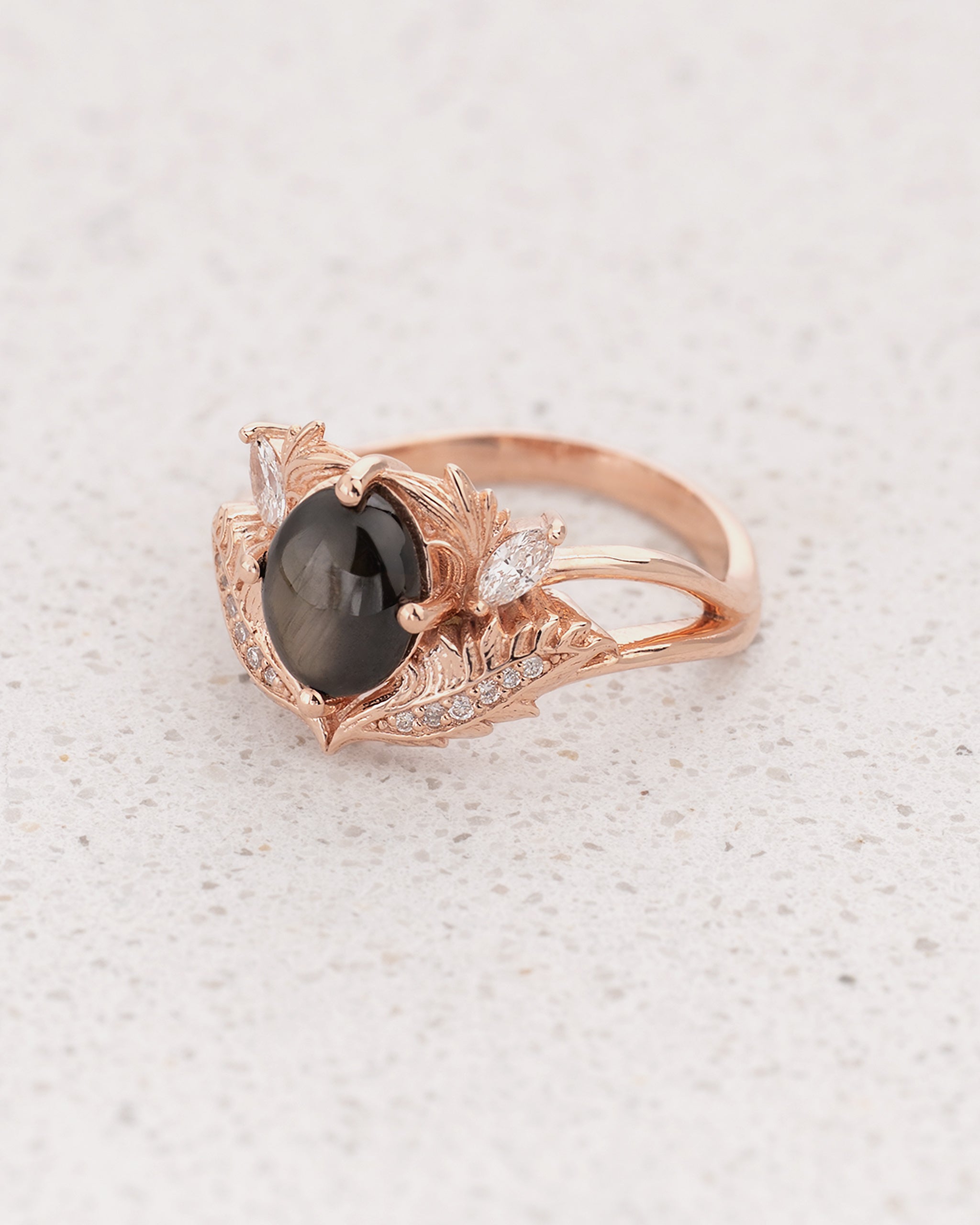 Black star sapphire engagement ring with diamonds / Adonis - Eden Garden Jewelry™