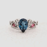London Blue Topaz Engagement Ring with Accent Pink Tourmalines, Aquamarines & Topazes / Ikar