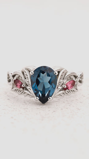 READY TO SHIP Ikar ring with London Blue Topaz and Accent Pink Tourmalines, Aquamarines & Topazes, 14K white gold, AVAILABLE RING SIZES: 5.5 - 8.5 US - Eden Garden Jewelry™
